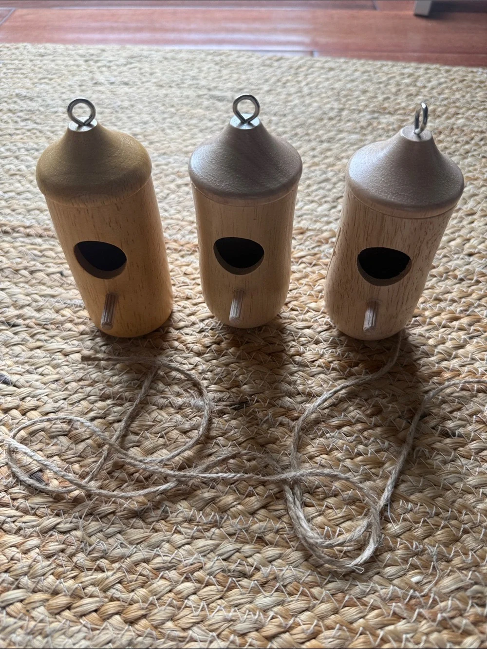 Natural Wood Hanging Hummington Birdhouse - Neutral (Set of 3)